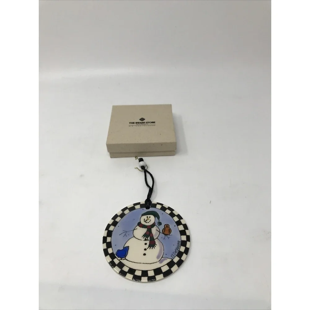 Nancy DeYoung Hand Painted Snowman Ornament H&R Johnson England Pottery 1994